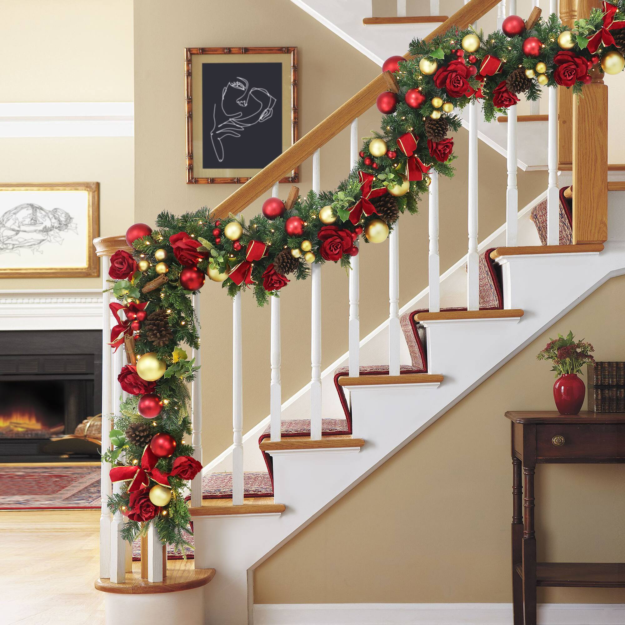 6ft. Pre-Lit Red & Gold Adorned Artificial Garland